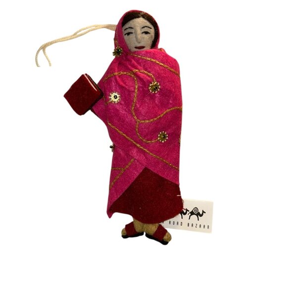 Silk Road Bazaar Malala HAND MADE local artisan Kyrgyzstan DOLL wool ornament - Picture 1 of 3